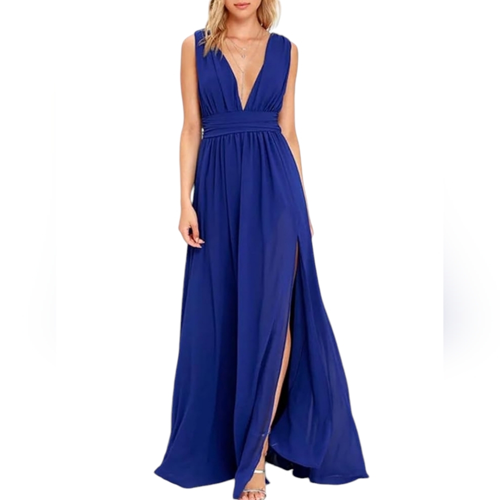 Lulus Heavenly Hues Royal Blue Sleeveless V Neck Maxi Dress Small Wedding Prom‎